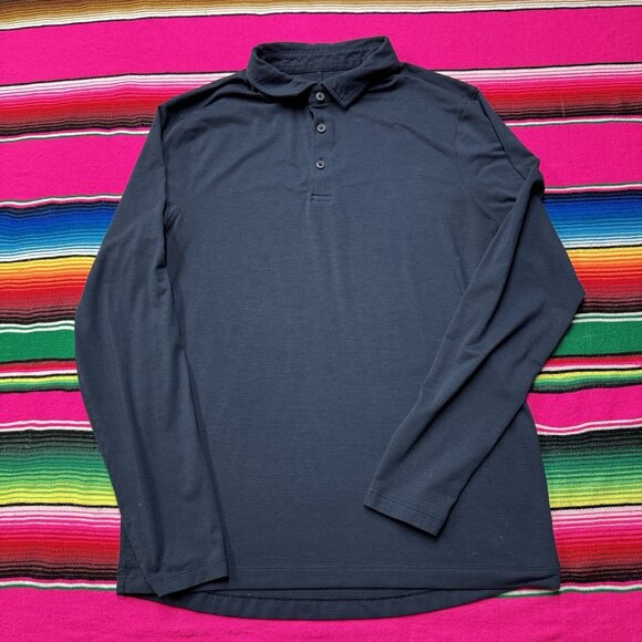 Lululemon  Long Sleeve Evolution Polo Shirt Men S Navy Blue Cotton Stretch - Picture 1 of 5